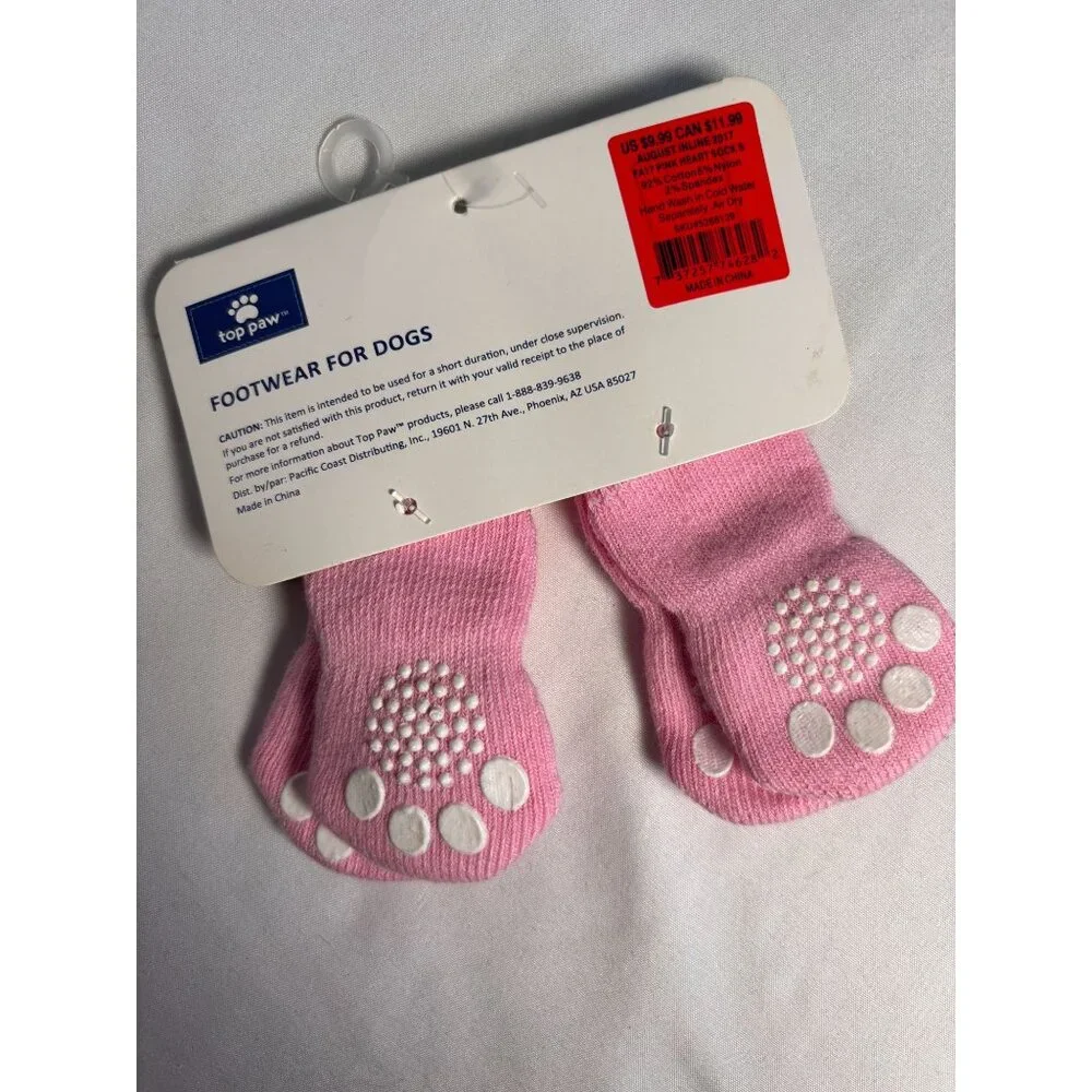 Top Paw Pink Heart Dog Socks (Size Small, Set of 4)